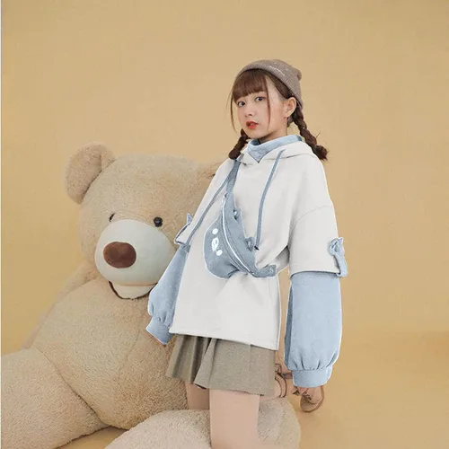 Vista 3 de GAEIOWSS Linda sudadera con capucha de oso marrón para mujer, sudaderas Kawaii de manga larga, Marrón