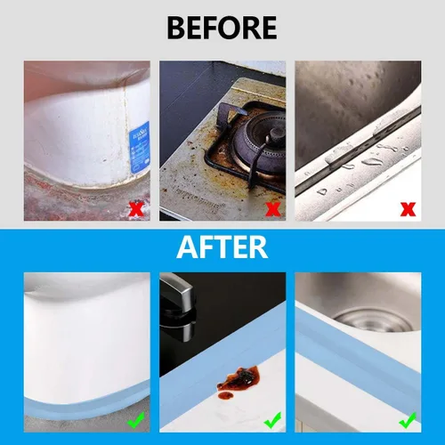 Vista 5 de Cinta selladora para calafateo de baño y cocina, cinta adhesiva de PVC para sellar la bañera y las paredes, sellador para azulejos de ducha (azul)