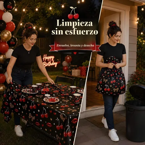 Vista 4 de Mantel de plástico con estampado de leopardo, 52 x 108 pulgadas, color negro y rojo, para fiesta de cumpleaños, mesa de pasteles, mesa de postres