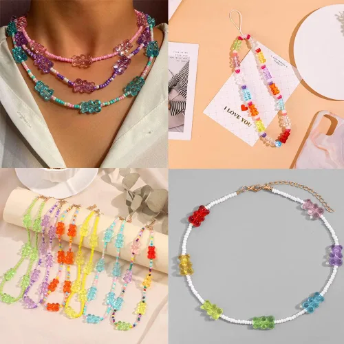 Vista 7 de LiQunSweet 180 piezas de 9 colores de 0.063 in de agujero, kawaii, color caramelo, oso gomoso, cuentas sueltas acrílicas transparentes, lote surtido