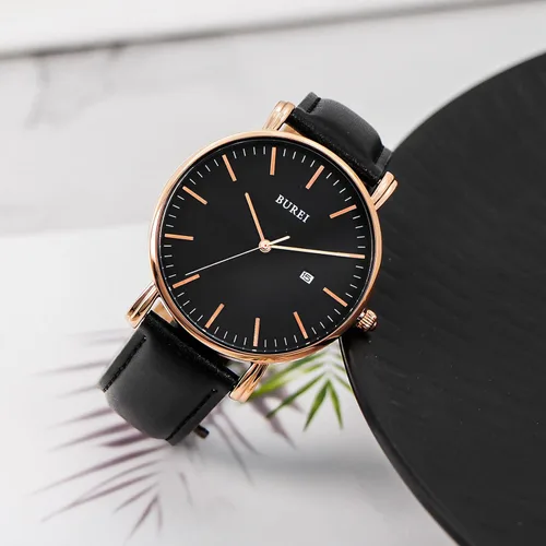 Vista 2 de BUREI - Reloj de pulsera analógico para hombre con fecha y correa de piel