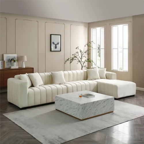 Vista 12 de KEVINSPACE Juego de sofá modular de 3 piezas de 111.5 pulgadas, juego de muebles de sala de estar, sofá moderno con reposapiés, asientos otomanos