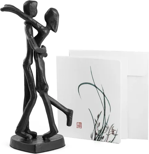 Vista 9 de Regalo de escultura de hierro para 6º aniversario, estatua romántica de pareja para ella, decoración de metal negro hecha a mano, boda, San