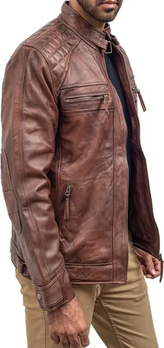 Vista 4 de Cafe Racer Motorcycle Jacket Men - Real Lambskin Leather Jacket Mens