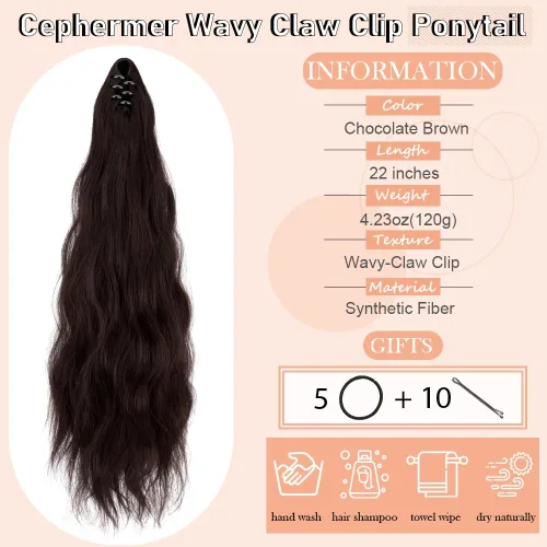 Vista 2 de Extensión de cola de caballo de 22 pulgadas y 24 pulgadas de largo, ondulado y lacio, extensiones de cabello sintético de aspecto natural
