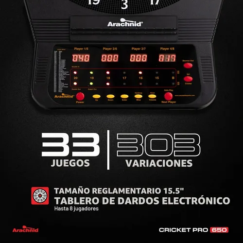 Vista 3 de Arachnid Cricket Pro Tournament-Quality Electronic Dartboard up to 40 Games and 315 Variations (Including Popular Cricket Modes)