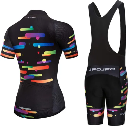 Vista 9 de Camiseta de ciclismo para mujer, manga corta y pantalones cortos de ciclismo acolchados para verano