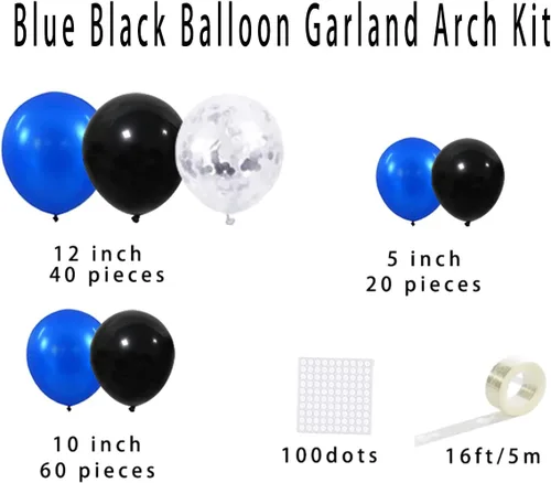 Vista 4 de Juego de globos de confeti azul rey, negro y plateado, arco de globos de confeti azul, negro y plateado para decoración de cumpleaños de bebé jefe