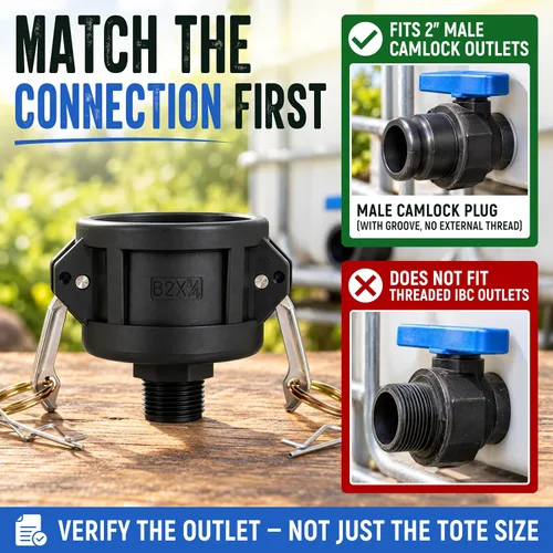 Vista 8 de IBC - Adaptador de mano, Camlock hembra de 2 pulgadas a NPT macho de 3/4