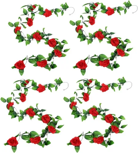 Vista 7 de Zhiheng Paquete de 4 vides de rosas artificiales de 7.8 pies con hojas verdes, flores falsas, plantas colgantes de jardín, guirnalda de vid