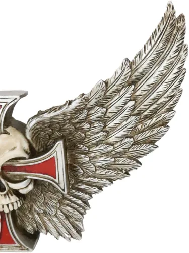 Vista 6 de Ebros Gift Ángel gótico cráneo alado con cruz de crucifijo rojo decoración de pared placa tiempo espera a nadie hombre guardián ángel calavera