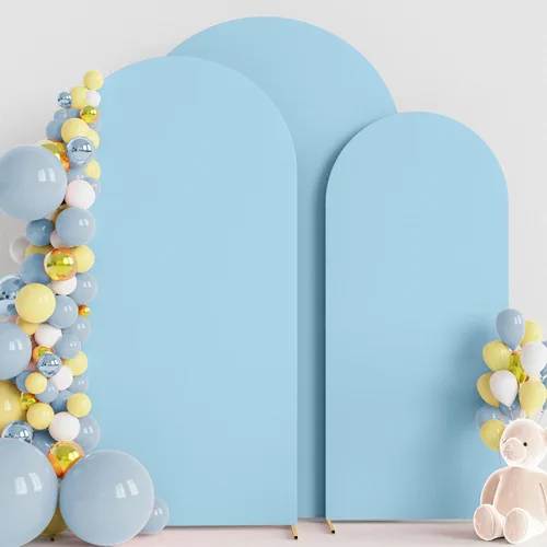 Vista 21 de Wokceer - Juego de 3 fundas de arco para telón de fondo, color beige 6FT,5FT,4FT Spandex Fitted Balloon Arch Cover Round Top Chiara Backdrop Cover