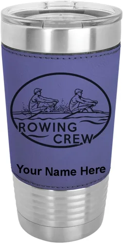 Vista 21 de LaserGram 20oz Vacuum Insulated Tumbler Mug, Rowing Crew, Personalized Engraving Included (Faux Leather, Baseball Style)