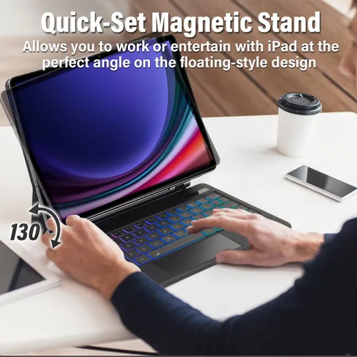 Vista 5 de Touchpad - Funda de teclado mágico para Samsung Galaxy Tab S10 Lite/S10 FE/S9 FE 5G 10.9 pulgadas/Tab S9 S8 S711 pulgadas, cubierta magnética