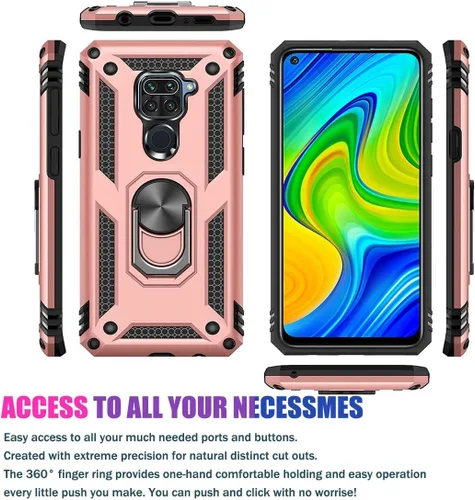 Vista 2 de Funda para Redmi Note 9/Redmi 10X 4G M2003J15SC con protector de pantalla de vidrio templado, [grado militar] [anillo de metal] [soporte magnético]