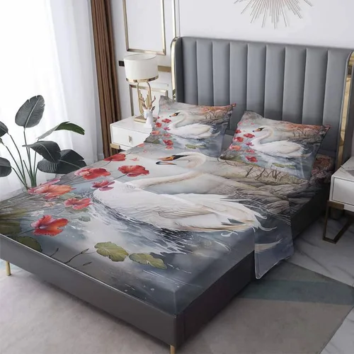 Vista 11 de Swan Sheets - Juego de sábanas de tamaño individual, sábanas de microfibra suave y bolsillo profundo, sábanas y fundas de almohada estampadas sin