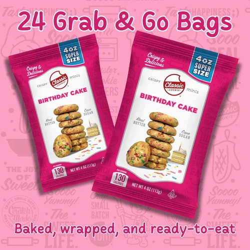 Vista 4 de Classic Cookie, Mini galletas crujientes, pastel de cumpleaños, bolsas de 4 onzas, 24 bolsas