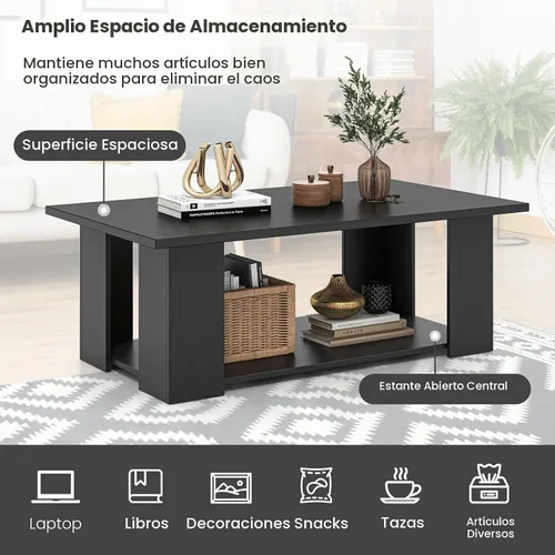 Vista 5 de GOFLAME Mesa auxiliar con almacenamiento, mesa central moderna para espacios pequeños, mesas de té decorativas para sala de estar, sala de Negro