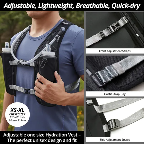 Vista 5 de Running Hydration Vest for Women and Men. Reflective, 8 Pocket, Quick Dry, Water-Resistant, Breathable, Adjustable Backpack for Runs, Hiking