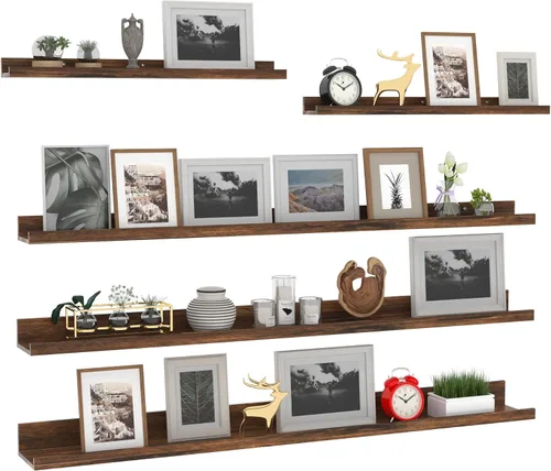 Vista 13 de Giftgarden Juego de 5 estantes flotantes de 24 pulgadas montados en la pared, estantes de pared de madera negra para baño, dormitorio, cocina, sala