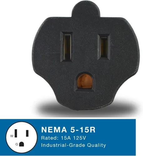 Vista 7 de Conntek 30120 Enchufe de bloqueo UNO NEMA L5-15P a NEMA 5-15R Adaptador de 125 voltios Negro, 1PCS/PK