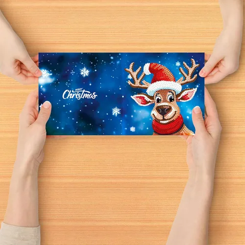 Vista 8 de LUSandy 8 paquetes de tarjetas de Navidad con pintura de diamante 5D para adultos, gnomos de Navidad, tarjetas de felicitación de arte de Papá Noel