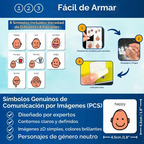 Vista 5 de Tabla de sentimientos para niños con autismo, tablero de emociones A4 - 'I
