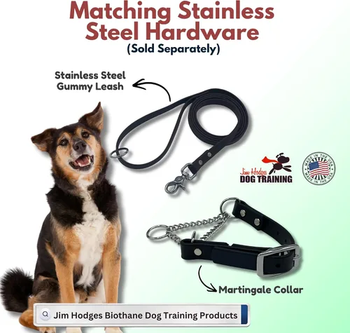Vista 2 de Collar de Martingala para Perros, Biothane, Hardware de Acero Inoxidable, Sin Tirones, Fabricado en Estados Unidos, Grado Profesional, XXS, Negro