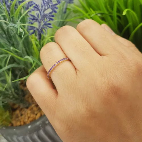 Vista 6 de Dazzlingrock Collection Anillo de boda elegante con piedras preciosas o diamantes redondos para mujer en oro macizo