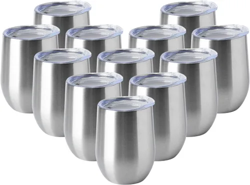 Vista 26 de HASLE OUTFITTERS Vaso de vino de 12 onzas con tapa, copas de vino sin tallo, tazas de viaje al vacío de doble pared, taza de café de acero Acero