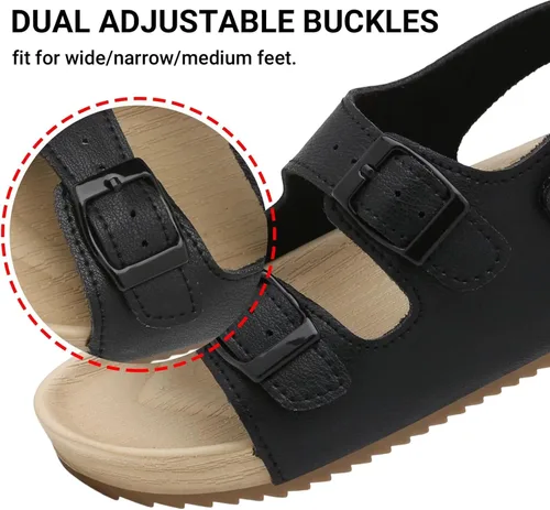 Vista 2 de Sandalias ajustables de doble hebilla para niñas y niños, zapatos de verano ligeros con velcro para niños pequeños y grandes