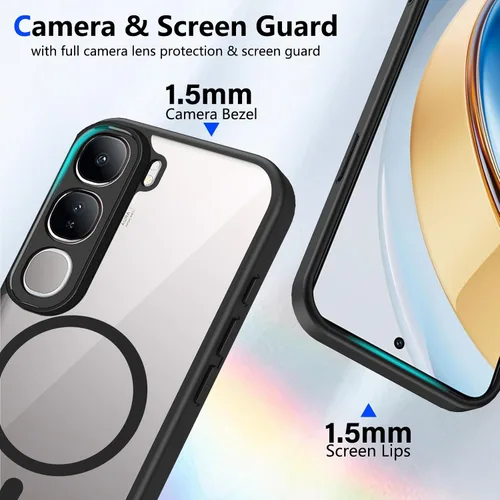 Vista 485 de Funda magnética transparente compatible con Xiaomi 17T, color negro 2 en 1 PC + TPU cubierta de teléfono a prueba de golpes, carcasa protectora