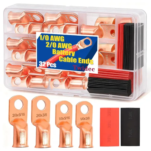 Vista 14 de Twidec/130PCS Kit de terminales de cable de batería de cobre AWG2 4 6 8 10 12 14 16