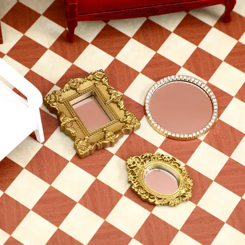 Vista 7 de Totority - Mini espejo clásico, accesorio para casa de muñecas para modelos de micro escena, modelo de espejo en miniatura para decoración de mini