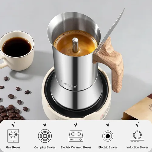 Vista 4 de Mongdio Olla Moka de acero inoxidable, cafetera espresso para estufa, cafetera percoladora, cafetera italiana espresso greca para camping, viajes