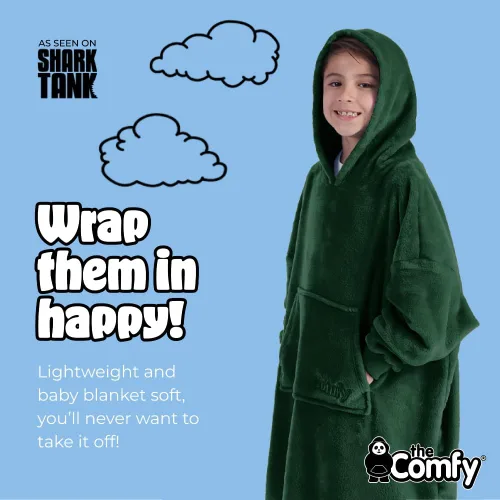 Vista 3 de THE COMFY Dream Jr para niños Manta portátil de forro polar de microfibra ligera con capucha y bolsillo Visto en Shark Tank