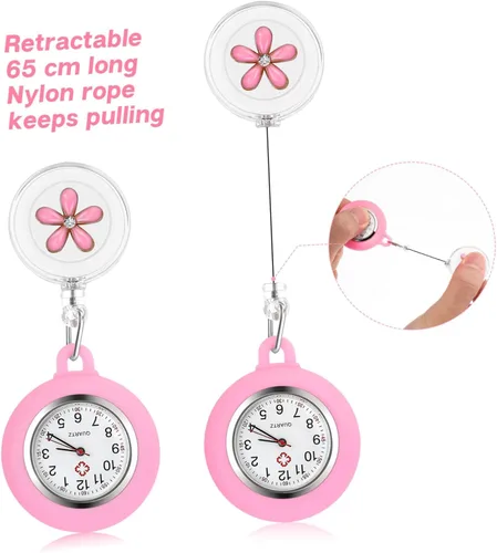 Vista 2 de Reloj de solapa para enfermera - Reloj retráctil con clip con bonito diseño de flores para médicos