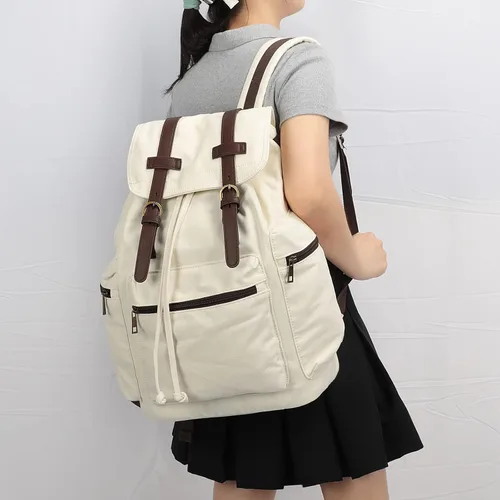 Vista 3 de Bluboon Mochila vintage con ribete de cuero casual para hombres y mujeres, mochila de viaje para computadora portátil