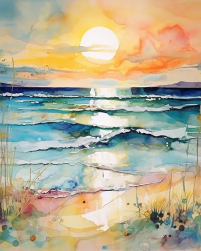 Vista 12 de Pintura por números, puesta de sol, playa, paisaje marino, abstracto, playa, bricolaje, pintura sobre lienzo con pinceles, pinturas acrílicas