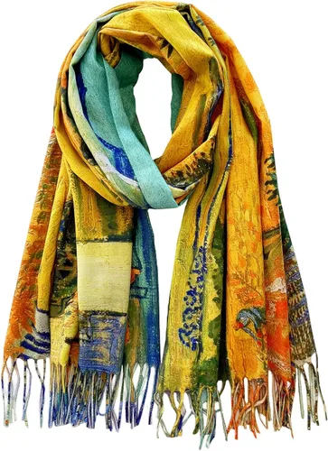Vista 8 de VENVSBEE Reversible Scarf Soft Large Shawl Wrap Blanket Double Sided Art Print Warm Stoles Klimt Van Gogh Gifts Arte 01