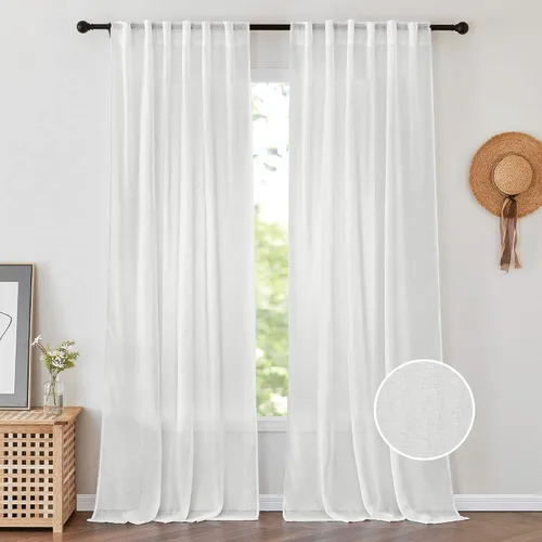 Vista 8 de PONY DANCE Cortinas transparentes de 84 pulgadas de largo, filtro de luz de gasa con aspecto de lino semitransparente para decoración del hogar
