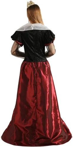 Vista 2 de EraSpooky Disfraz de reina para mujer con corazones rojos reales vestido medieval de Halloween