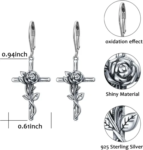 Vista 59 de Aretes colgantes de filigrana de plata de ley 925, margarita, loto, flor de rosa, piedra lunar, lágrima para mujer, nudo celta infinito, margarita