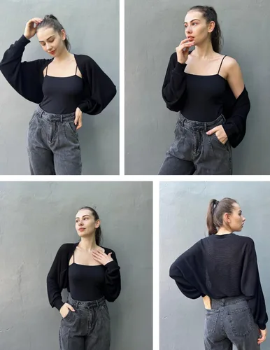 Vista 3 de HOTOUCH Cárdigan de punto para mujer, manga larga de murciélago, bolero recortado, frente abierto, casual, elegante, cárdigan para vestidos