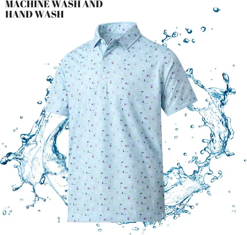 Vista 7 de DEOLAX Polo para hombre que absorbe la humedad, ajuste seco, camiseta de golf para hombre, ajuste regular, estampado de moda, manga corta