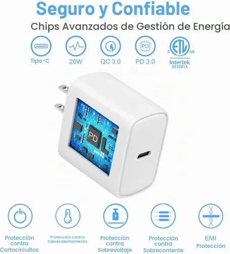 Vista 5 de Cargador para iPhone 14 13 12 de carga rápida de 20 W PD USB C cargador de pared con cable de carga rápida de 6 pies compatible con iPhone Blanco