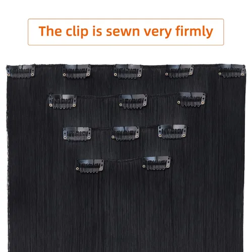 Vista 5 de Extensión de cabello negro oscuro, extensiones de cabello con clip de 22 pulgadas
