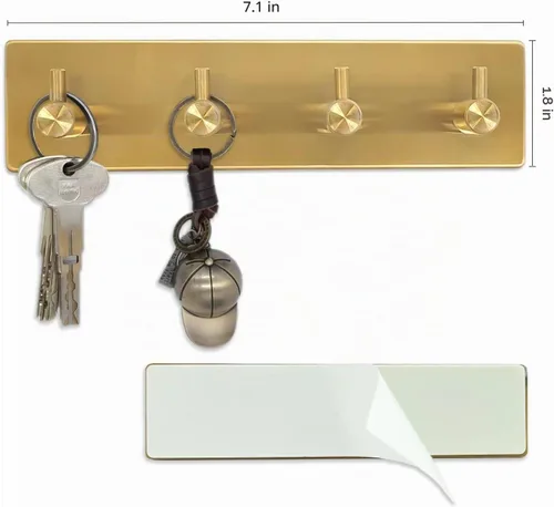 Vista 5 de Gancho autoadhesivo para llaves con 4 ganchos para entrada de llaves, color dorado