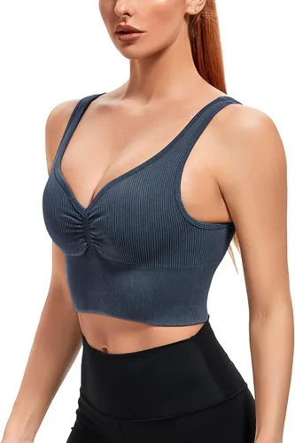 Vista 2 de BAYDI Sujetador deportivo sin costuras para mujer, camiseta corta acanalada de alto impacto con almohadillas extraíbles para yoga, gimnasio