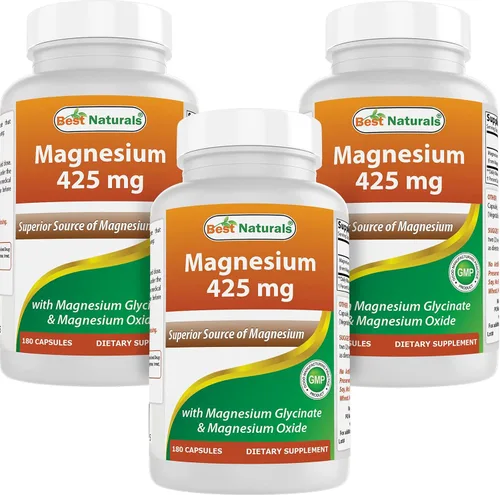 Vista 4 de Best Naturals Magnesio 425 mg 180 cápsulas vegetarianas – Glicinato de magnesio de alta absorción y quelado de óxido de magnesio, sin OMG, sin